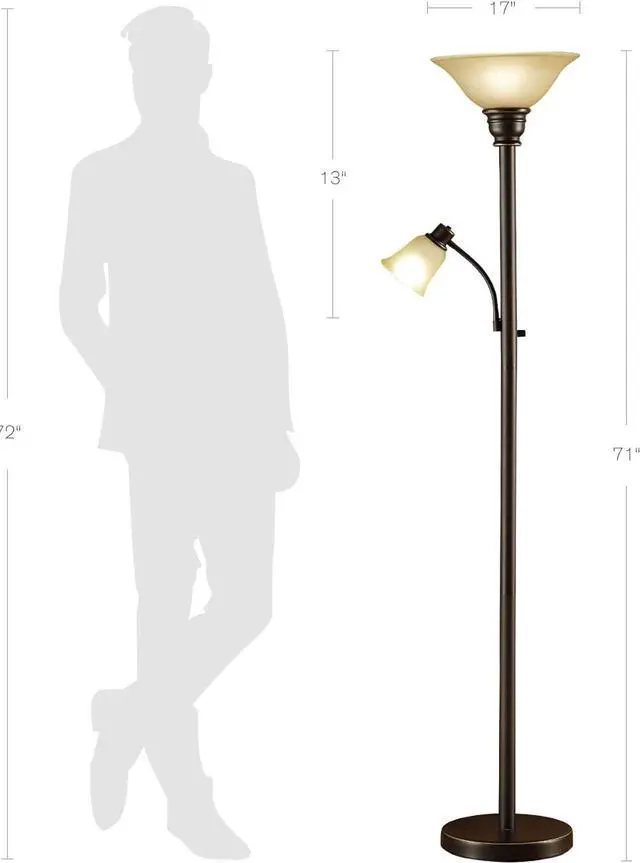 Alt view image 4 of 7 - Catalina Lighting 18223-002 Transitional Uplight Floor Lamp with Reading Light, Standing Lamp, Living Room Light, LED Bulb NOT Included,71", Dark Bronze