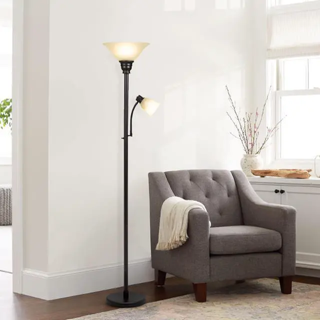 Alt view image 5 of 7 - Catalina Lighting 18223-002 Transitional Uplight Floor Lamp with Reading Light, Standing Lamp, Living Room Light, LED Bulb NOT Included,71", Dark Bronze