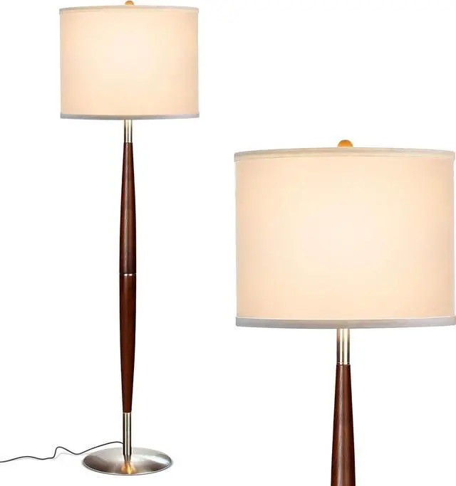 Main image of Brightech Lucas LED Floor Lamp, Modern Light for Living Rooms & Offices, Great Living Room Décor with Drum Shade & Handsome Wood Finish, Bohemian Standing Lamp for Bedroom Reading