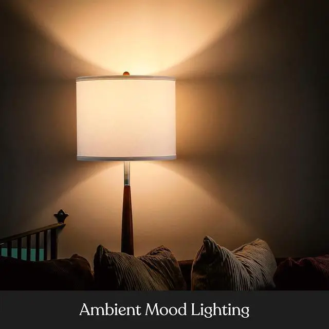 Alt view image 3 of 7 - Brightech Lucas LED Floor Lamp, Modern Light for Living Rooms & Offices, Great Living Room Décor with Drum Shade & Handsome Wood Finish, Bohemian Standing Lamp for Bedroom Reading