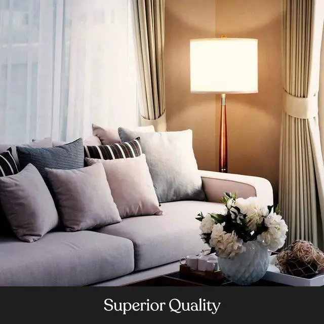 Alt view image 7 of 7 - Brightech Lucas LED Floor Lamp, Modern Lamp for Living Rooms & Offices, Great Living Room Décor, Tall Lamp with Drum Shade & Handsome Wood Finish, Bohemian Standing Lamp for Bedroom Reading