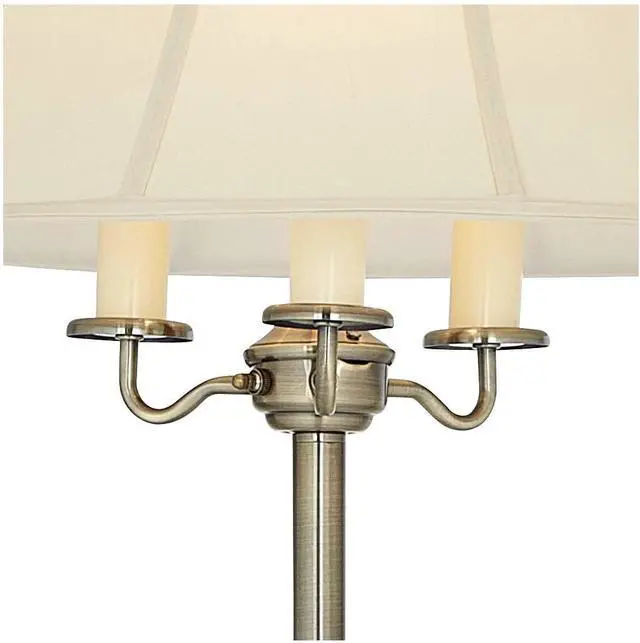 Alt view image 7 of 7 - Regency Hill Montebello Traditional Shabby Chic Floor Lamp Standing Pole 59" Tall Antique Brass Gold Metal Off White Bell Shade Candelabra Decor for Living Room Reading House Bedroom Home