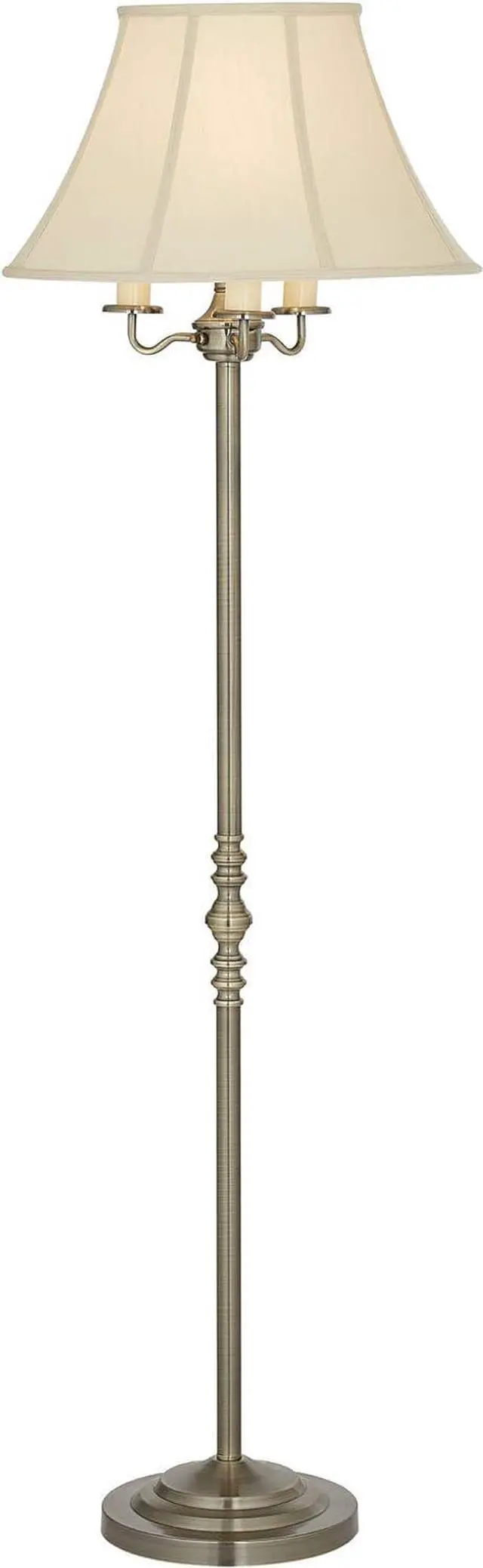 Alt view image 6 of 7 - Regency Hill Montebello Traditional Shabby Chic Floor Lamp Standing Pole 59" Tall Antique Brass Gold Metal Off White Bell Shade Candelabra Decor for Living Room Reading House Bedroom Home
