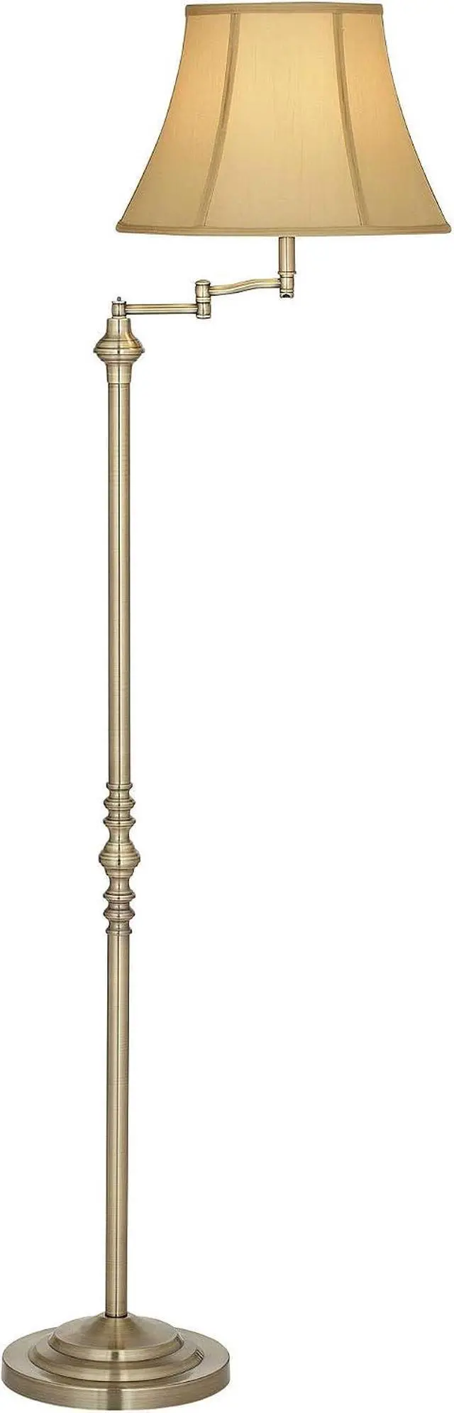 Alt view image 6 of 7 - Regency Hill Montebello Traditional Adjustable Swing Arm Floor Lamp Standing 60" Tall Antique Brass Metal Column Golden Tan Bell Shade for Living Room Reading House Family Bedroom Home