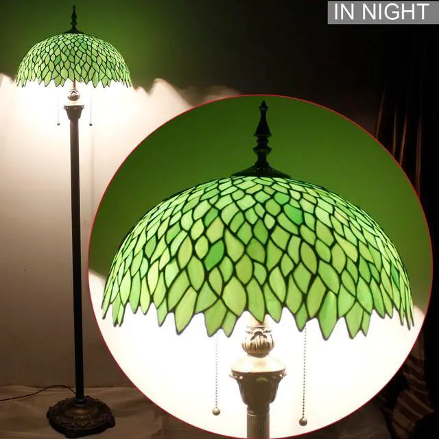 Alt view image 3 of 7 - WERFACTORY Tiffany Floor Lamp Green Wisteria Stained Glass Standing Reading Light 16X16X64 Inches Antique Style Pole Corner Lamp Decor Bedroom Living Room Home Office S523 Series