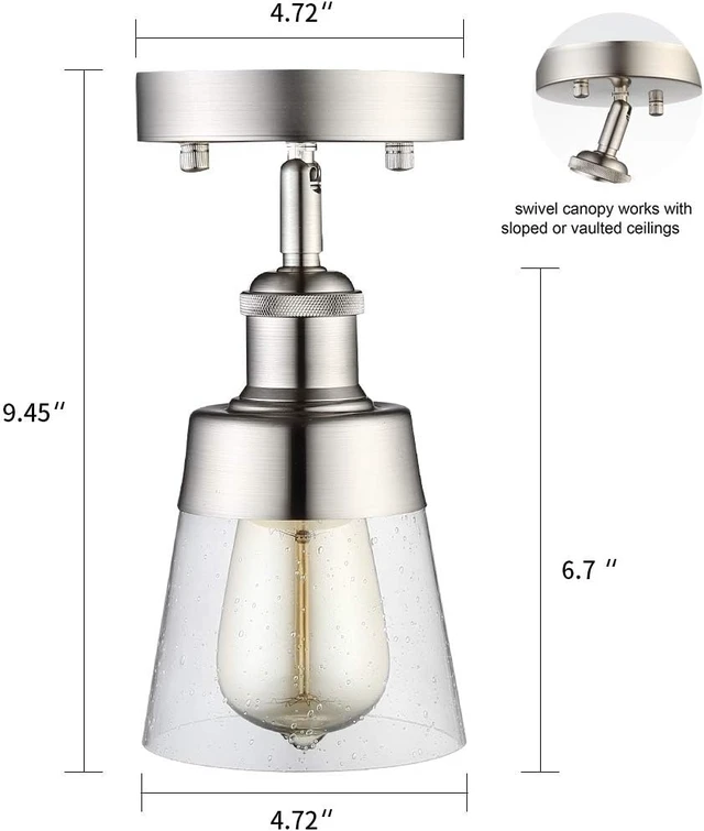 Alt view image 4 of 7 - Fivess Lighting Modern Glass Flush Mount Light Fixture Mini Clear Seeded Glass Shade Semi Flush Mount Ceiling Light for Hallway Living Room Bedroom Kitchen Entryway, Brushed Nickel
