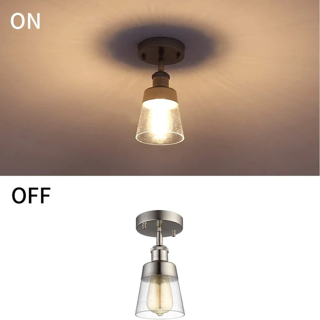 Alt view image 7 of 7 - Fivess Lighting Modern Glass Flush Mount Light Fixture Mini Clear Seeded Glass Shade Semi Flush Mount Ceiling Light for Hallway Living Room Bedroom Kitchen Entryway, Brushed Nickel
