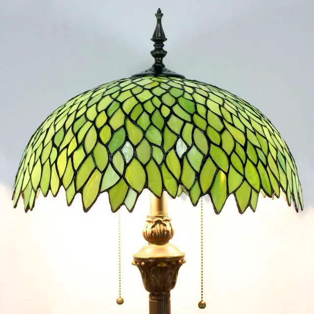 Alt view image 5 of 7 - WERFACTORY Tiffany Floor Lamp Green Wisteria Stained Glass Standing Reading Light 16X16X64 Inches Antique Style Pole Corner Lamp Decor Bedroom Living Room Home Office S523 Series
