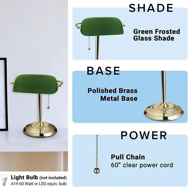 Alt view image 5 of 7 - Catalina Lighting Traditional Desk Lamp, Green, Smart Home Capable for Home Office, Dorm, Apartment, Corded with Adjustable Lighting