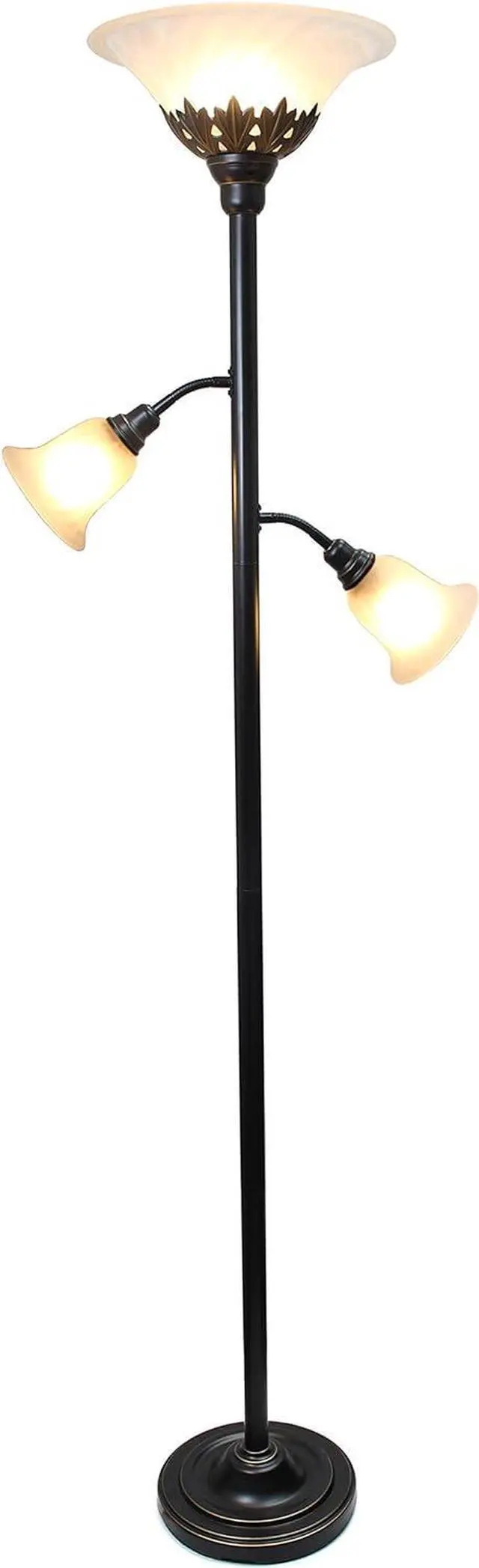Alt view image 2 of 7 - Elegant Designs LF2002-RBW 3 Light Scalloped Glass Floor Lamp, Restoration Bronze/White