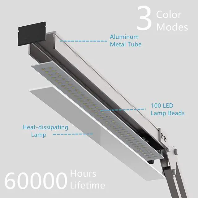 Alt view image 6 of 7 - LED Desk Lamp, Manicure Table Lamp, 16" Lamp Head, Dimmable Eye-Caring Drafting Light with 3 Color Modes, 10 Brightness Levels & Adapter, Memory Function(White)