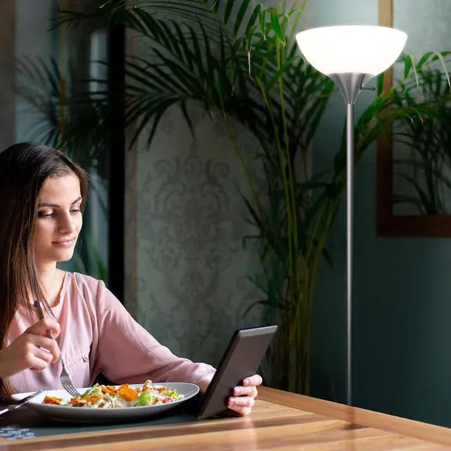 Alt view image 6 of 7 - Brightech Sky Dome Dimmable LED Floor Lamp, Torchiere Floor Lamp for Living Rooms & Offices  Tall Standing Lamp for Reading & Hobbies  Platinum Silver