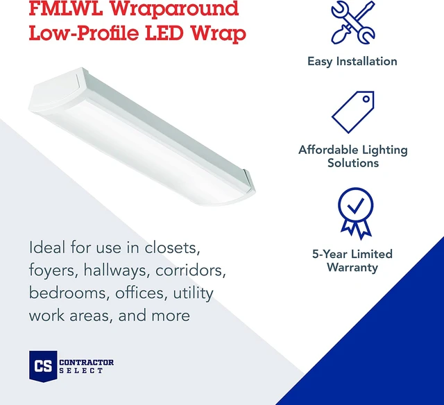 Alt view image 2 of 7 - Lithonia Lighting 2' Low-Profile LED Wraparound Light Fixture, 4000K, 120V