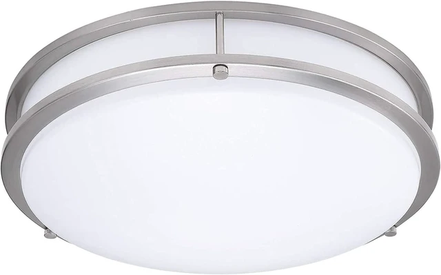 Main image of Flush Mount Ceiling Light, Double Ring, Close to Ceiling Fixture, 22W (100W Eq), 1800lm, 4000K, Brushed Nickel, ETL (15") for Garage, Living Room