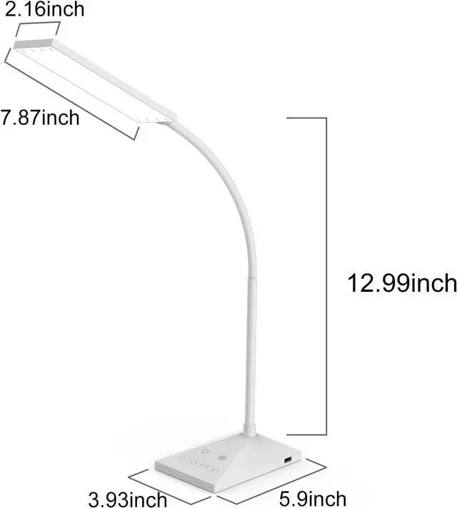 Alt view image 3 of 7 - RAOYI LED Desk Lamp, 12W Dimmable Table Lamp Eye-Caring Reading Light with USB Charging Port Touch Control 5 Color Modes 6-Level Brightness Adjustable for Office Home Bedroom (White)