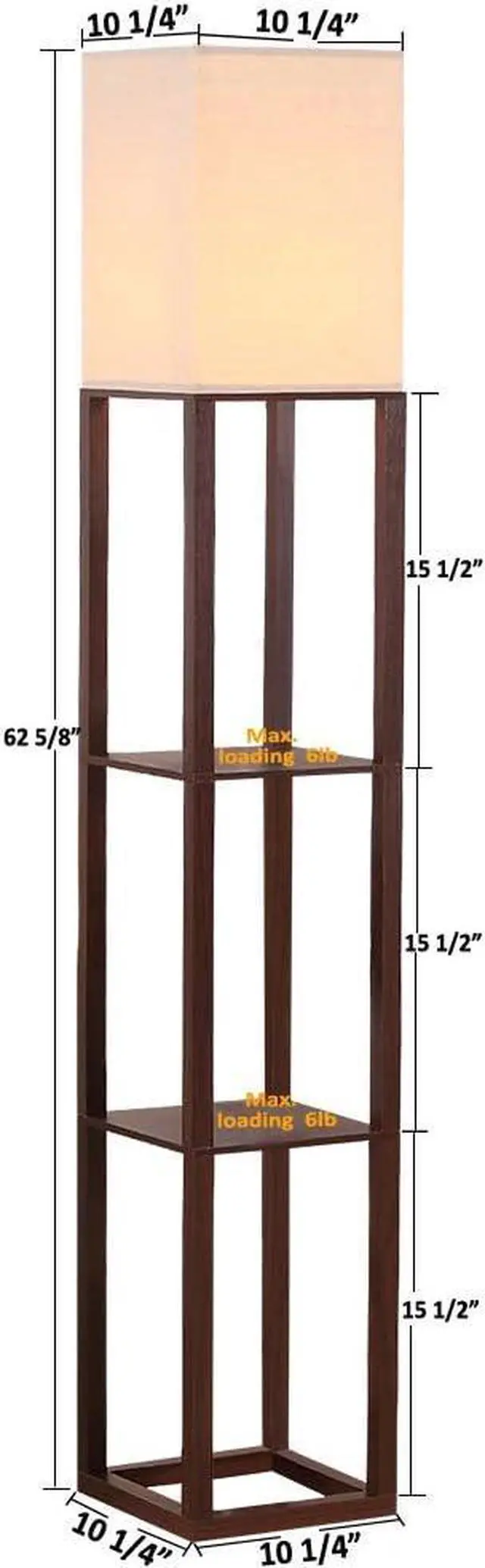 Alt view image 6 of 7 - HomeFocus - Floor Lamp with Shelves, Shelf Floor Light with LED Bulb, Modern Wood Shelf Standing Lamp, Corner Display Floor Lamp for Living Room, Bedroom, Office, Linen White Shade, Wood, Brown.