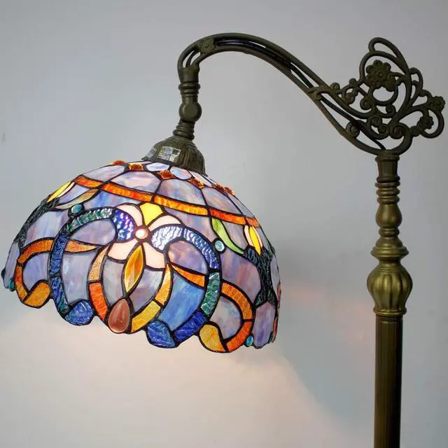 Alt view image 2 of 7 - WERFACTORY Tiffany Floor Lamp Blue Purple Cloud Stained Glass Arched Lamp 12X18X64 Inches Gooseneck Adjustable Corner Standing Reading Light Decor Bedroom Living Room S558 Series