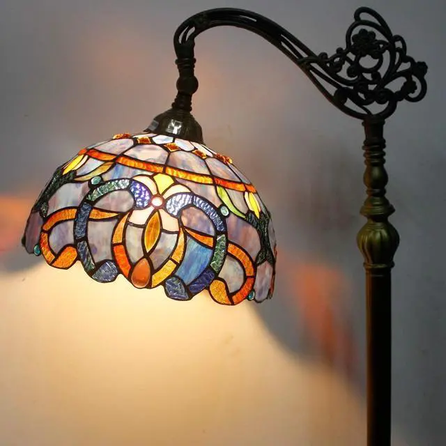 Alt view image 7 of 7 - WERFACTORY Tiffany Floor Lamp Blue Purple Cloud Stained Glass Arched Lamp 12X18X64 Inches Gooseneck Adjustable Corner Standing Reading Light Decor Bedroom Living Room S558 Series