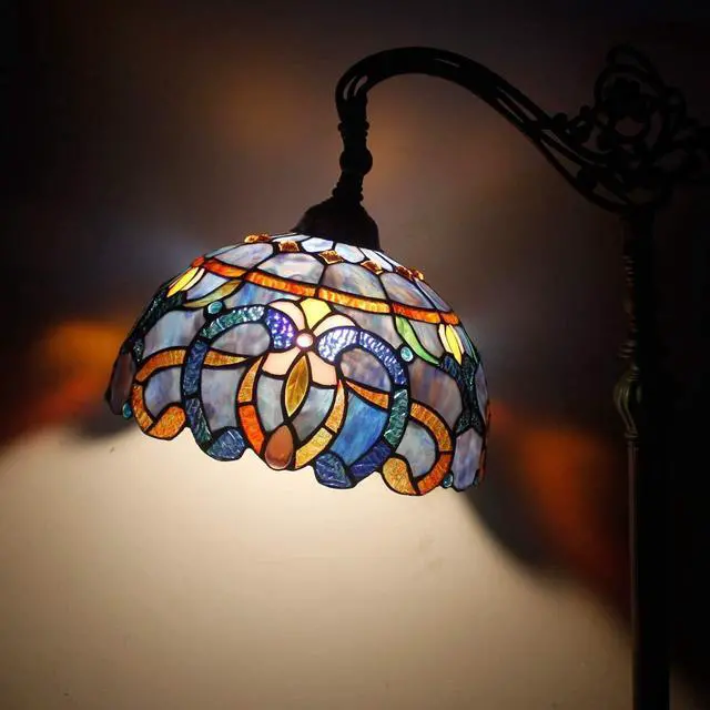 Alt view image 5 of 7 - WERFACTORY Tiffany Floor Lamp Blue Purple Cloud Stained Glass Arched Lamp 12X18X64 Inches Gooseneck Adjustable Corner Standing Reading Light Decor Bedroom Living Room S558 Series