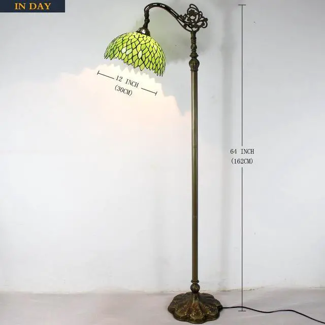 Alt view image 5 of 7 - WERFACTORY Tiffany Lamp Floor Green Wisteria Stained Glass Arched Lamp 12X18X64 Inches Gooseneck Adjustable Corner Standing Reading Light Decor Bedroom Living Room S523 Series