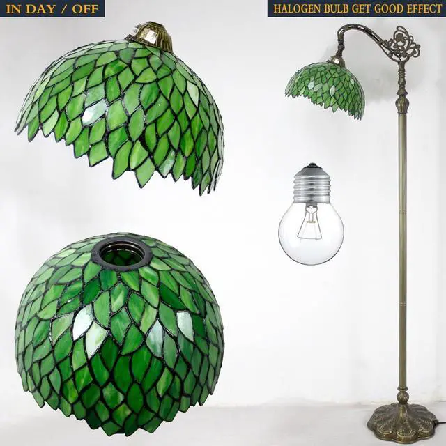 Alt view image 6 of 7 - WERFACTORY Tiffany Lamp Floor Green Wisteria Stained Glass Arched Lamp 12X18X64 Inches Gooseneck Adjustable Corner Standing Reading Light Decor Bedroom Living Room S523 Series