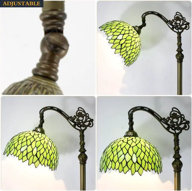 Alt view image 7 of 7 - WERFACTORY Tiffany Lamp Floor Green Wisteria Stained Glass Arched Lamp 12X18X64 Inches Gooseneck Adjustable Corner Standing Reading Light Decor Bedroom Living Room S523 Series