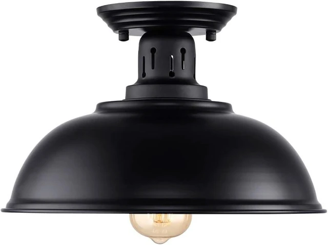 Main image of HMVPL Semi Flush Mount Ceiling Light Fixture, Farmhouse Light Fixtures, Black Outdoor Close to Ceiling Light for Porch, Entryway, Hallway, Foyer, and Gazebo