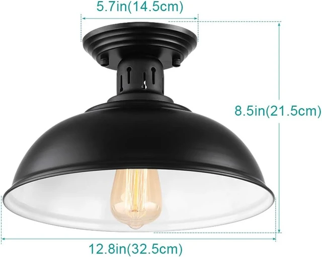Alt view image 2 of 7 - HMVPL Semi Flush Mount Ceiling Light Fixture, Farmhouse Light Fixtures, Black Outdoor Close to Ceiling Light for Porch, Entryway, Hallway, Foyer, and Gazebo