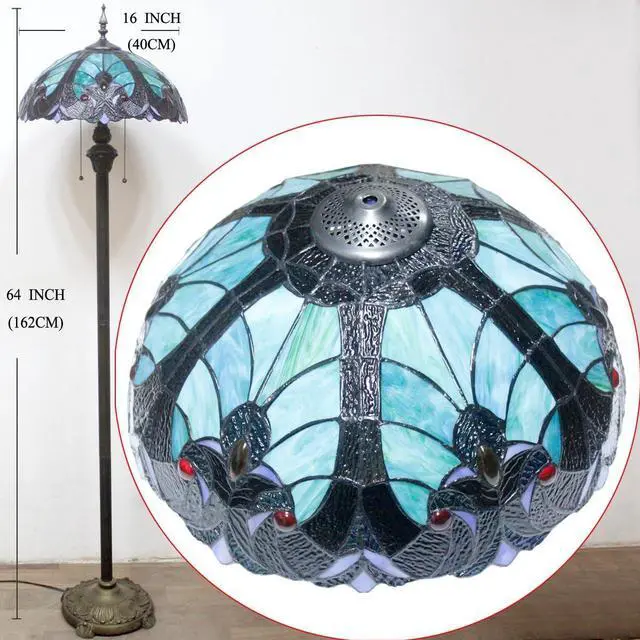 Alt view image 5 of 7 - WERFACTORY Tiffany Floor Lamp Green Brown Liaison Stained Glass Standing Reading Light 16X16X64 Inches Antique Pole Corner Lamp Decor Bedroom Living Room Home Office S160G Series