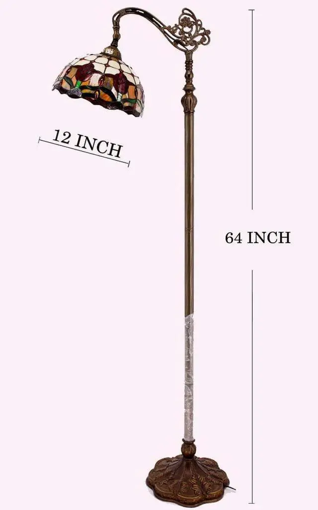 Alt view image 5 of 6 - WERFACTORY Tiffany Floor Lamp Red Tulip Flower Stained Glass Arched Lamp 12X18X64 Inches Gooseneck Adjustable Corner Standing Reading Light Decor Bedroom Living Room S030 Series (A)