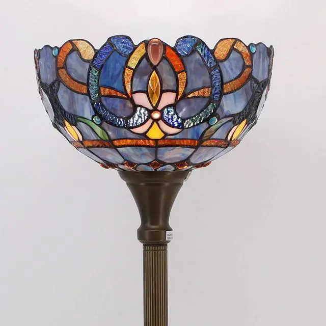 Alt view image 5 of 7 - WERFACTORY Tiffany Floor Lamp Blue Purple Cloud Stained Glass Light 12X12X71 Inches Pole Torchiere Standing Corner Torch Uplight Decor Bedroom Living Room Home Office S558 Series (Blue Purple)