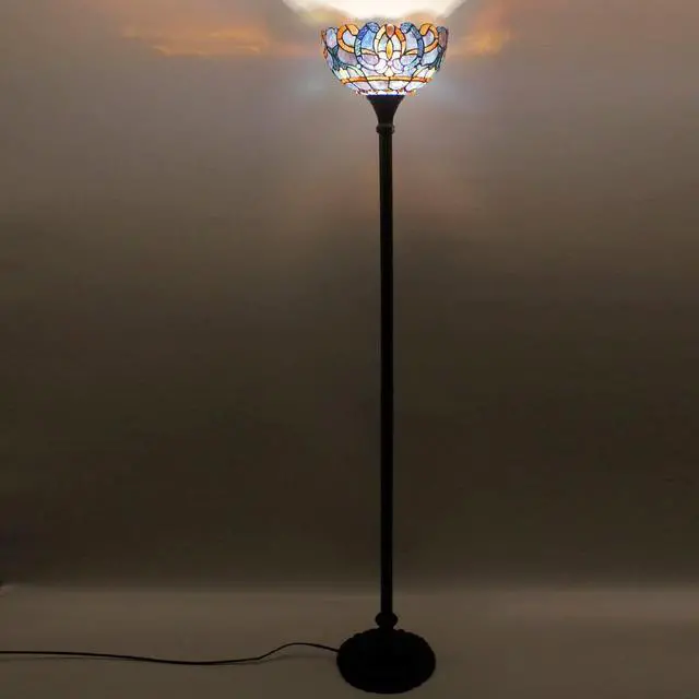 Alt view image 7 of 7 - WERFACTORY Tiffany Floor Lamp Blue Purple Cloud Stained Glass Light 12X12X71 Inches Pole Torchiere Standing Corner Torch Uplight Decor Bedroom Living Room Home Office S558 Series (Blue Purple)