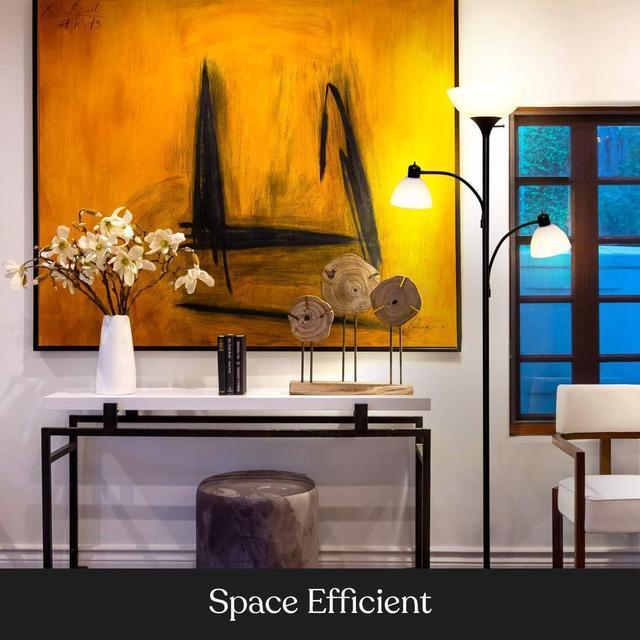 Alt view image 5 of 7 - Brightech Sky Dome Double LED Floor lamp, Torchiere Super Bright Floor Lamp with 2 Reading Lamps for Living Rooms & Offices - Dimmable Tall Standing Lamp for Bedroom Reading - Tall Black Pole