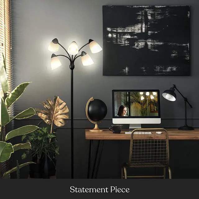 Alt view image 4 of 7 - Brightech Medusa LED Floor Lamp  Multi-Head Dimmable Floor Lamp for Living Rooms & Offices  Tall Lamp with Interchangeable Shades, Adjustable Standing Lamp for Bedroom Reading  Black