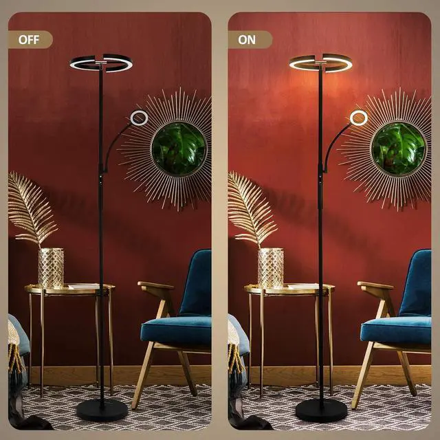 Alt view image 6 of 7 - FIMEI Split Floor Lamp Modern LED Rotatable Floor Lamp with Reading Light, Eye-Protection Reading Standing Lamp with Stepless Dimming and 3000K-6000K Color, Separately Rotatable Design, Black