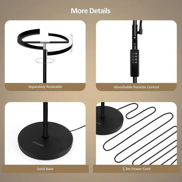 Alt view image 7 of 7 - FIMEI Split Floor Lamp Modern LED Rotatable Floor Lamp with Reading Light, Eye-Protection Reading Standing Lamp with Stepless Dimming and 3000K-6000K Color, Separately Rotatable Design, Black
