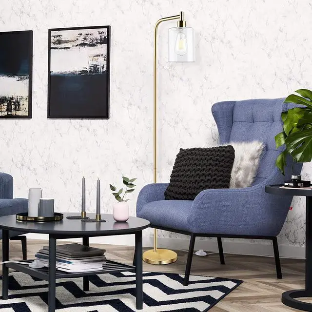 Alt view image 7 of 7 - Industrial Floor Lamp with Hanging Glass Shade Brass Gold Farmhouse Indoor Pole Light with Edison E26 Base Vintage Rustic Standing Tall Lighting for Living Room Bedroom Office(ST64 Bulb Included)