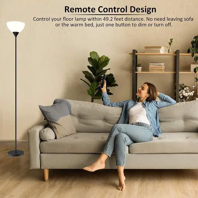 Alt view image 2 of 7 - PESRAE Floor Lamp, Remote Control with Stpeless Color Temperatures and Brightness, Torchiere lamp for Bedroom, Living Room, Bulb Included (Matte Black)