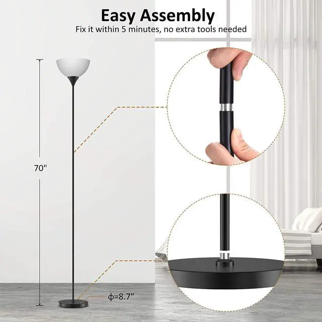 Alt view image 7 of 7 - PESRAE Floor Lamp, Remote Control with Stpeless Color Temperatures and Brightness, Torchiere lamp for Bedroom, Living Room, Bulb Included (Matte Black)