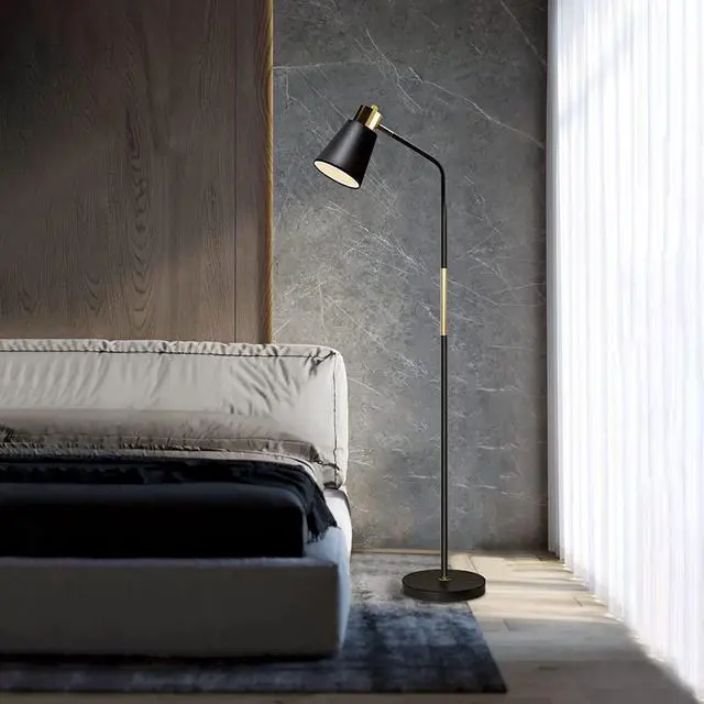 Alt view image 2 of 7 - Floor Lamp, Industrial Floor Lamps for Living Rooms Rustic Farmhouse Reading Standing Floor Lamp Adjustable Metal Heads Indoor Task Lighting for Living Room Bedroom Office Home Décor (Black)