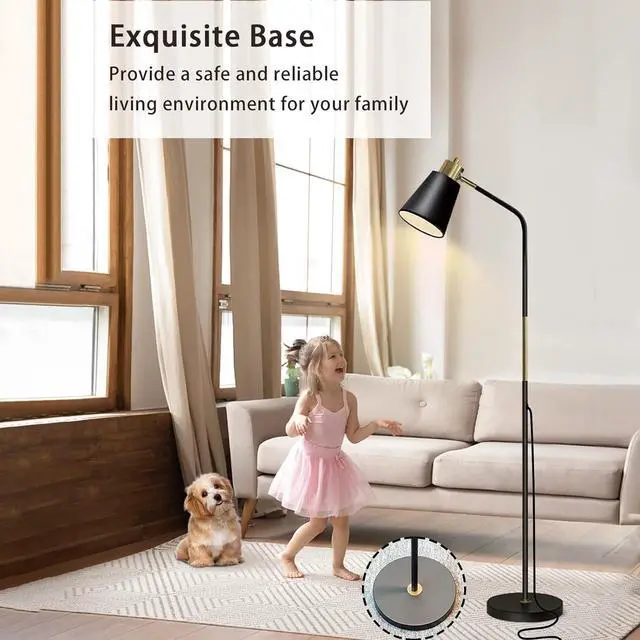 Alt view image 6 of 7 - Floor Lamp, Industrial Floor Lamps for Living Rooms Rustic Farmhouse Reading Standing Floor Lamp Adjustable Metal Heads Indoor Task Lighting for Living Room Bedroom Office Home Décor (Black)