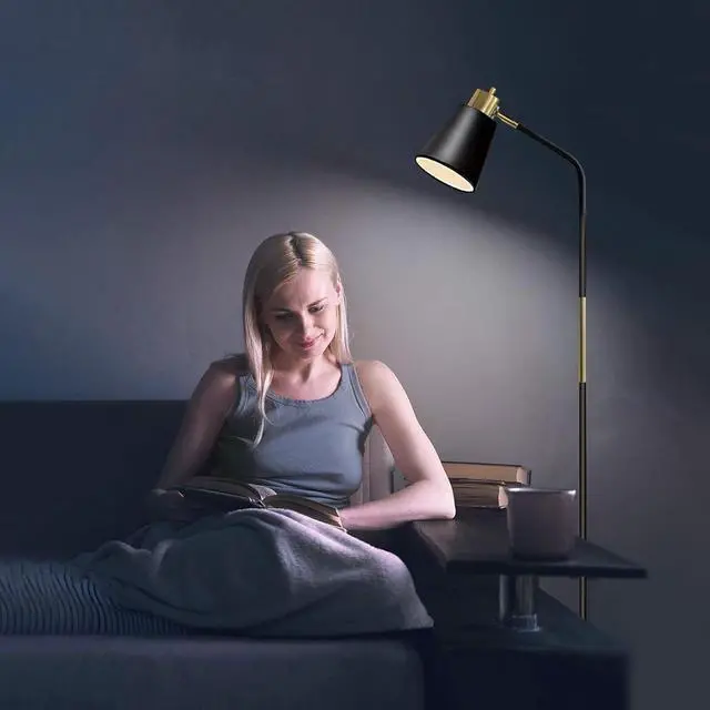 Alt view image 7 of 7 - Floor Lamp, Industrial Floor Lamps for Living Rooms Rustic Farmhouse Reading Standing Floor Lamp Adjustable Metal Heads Indoor Task Lighting for Living Room Bedroom Office Home Décor (Black)