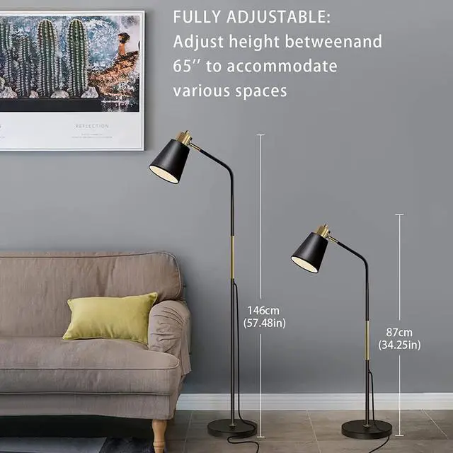 Alt view image 3 of 7 - Floor Lamp, Industrial Floor Lamps for Living Rooms Rustic Farmhouse Reading Standing Floor Lamp Adjustable Metal Heads Indoor Task Lighting for Living Room Bedroom Office Home Décor (Black)