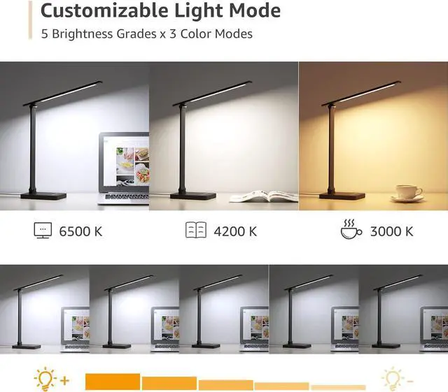 Alt view image 5 of 7 - Lepro LED Desk Lamp with USB Charging Port Dimmable Home Office Touch Control Reading Table Lamp,3 Color Modes with 5 Brightness Level,College Dorm Room Essentials, Eye Caring, Sewing, Crafting, Black