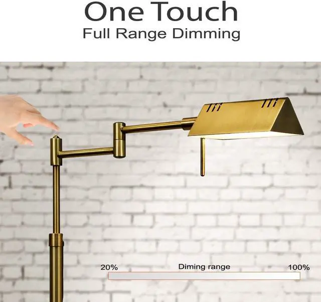 Alt view image 3 of 7 - OBright Dimmable LED Pharmacy Floor Lamp, 12W LED, Full Range Dimming, 360 Degree Swing Arms, Adjustable Heights, Standing Lamp for Reading, Sewing, and Craft, ETL Listed, Antique Brass (Gold)