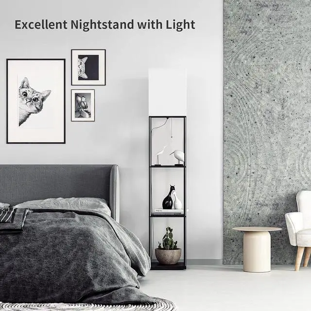 Alt view image 4 of 6 - SUNMORY Floor Lamp with Shelves, Modern Square Standing Lamp with 3 Color Temperature Bulb, Corner Display Bookshelf Lamp for Living Room and Bedroom(Black)