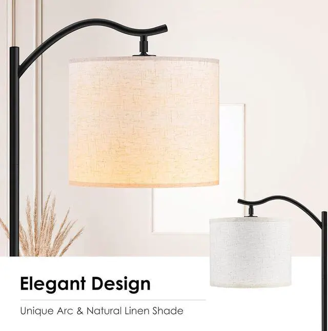 Alt view image 3 of 7 - BoostArea Floor Lamp for Living Room,LED Arched Floor Lamps, Tall Modern Standing Lamp with Beige Linen Shade,Footswitch,Mid Century Floor Lamp for Bedrooms,Study Room,Office
