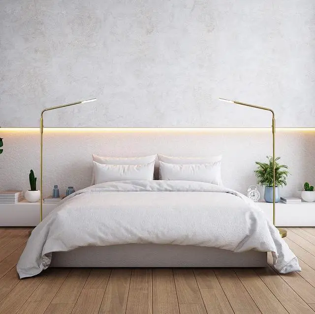 Alt view image 2 of 7 - OBright Moon - Dimmable LED Floor Lamp, Adjustable Color Temperature for Bedside Reading, Work Light, Art/Crafting Light, Sewing, 360° Flexible Gooseneck, Rotatable Lighting, Antique Brass