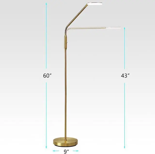 Alt view image 7 of 7 - OBright Moon - Dimmable LED Floor Lamp, Adjustable Color Temperature for Bedside Reading, Work Light, Art/Crafting Light, Sewing, 360° Flexible Gooseneck, Rotatable Lighting, Antique Brass
