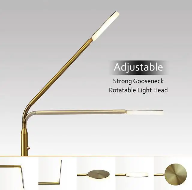 Alt view image 4 of 7 - OBright Moon - Dimmable LED Floor Lamp, Adjustable Color Temperature for Bedside Reading, Work Light, Art/Crafting Light, Sewing, 360° Flexible Gooseneck, Rotatable Lighting, Antique Brass